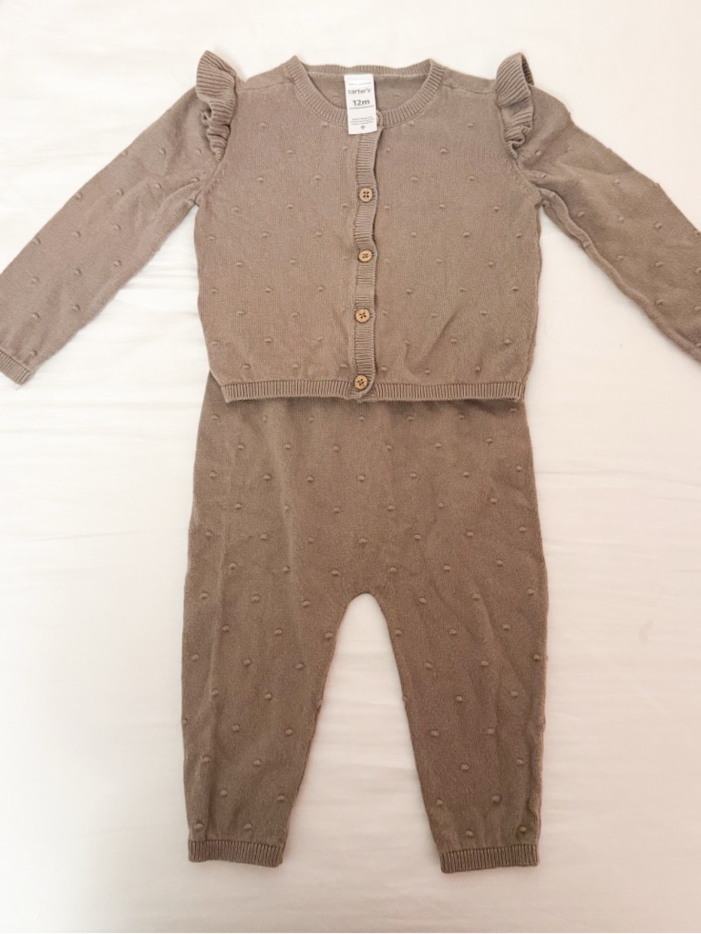 Carter's Taupe Knit Ruffle-Shoulder Two-Piece Set